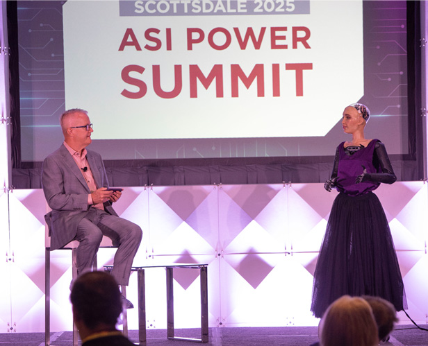 Tim Andrews and Sophia The Humanoid Robot