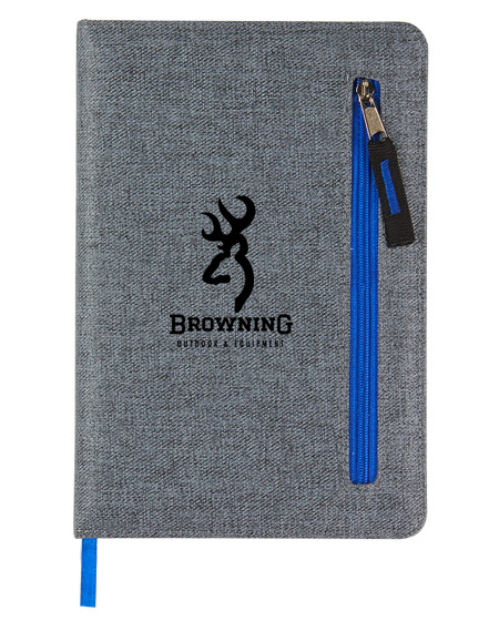 Gray polyester journal book with blue accents