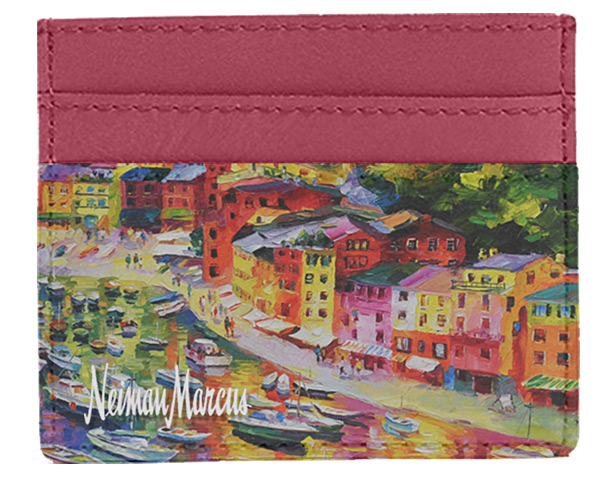 leather card wallet with coastal scene