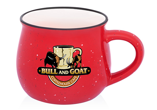 red ceramic camp mug with speckles
