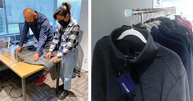 measuring shirts and hanging fleece jackets