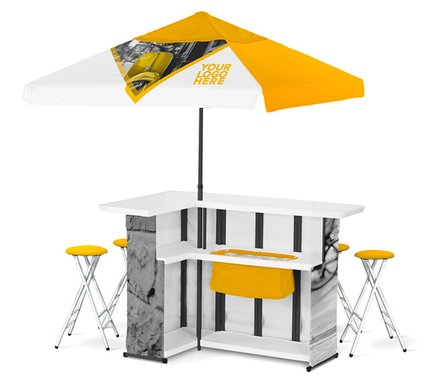 tent, bar and stools