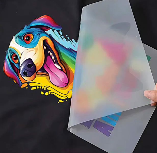 DTF transfer of colorful dog