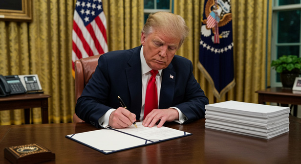 Donald Trump in Oval office signing excutive order